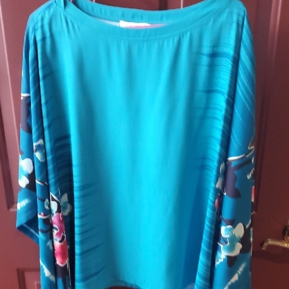 Chico's Blue Bell Sleeve Blouse with Floral Design - Picture 8 of 8